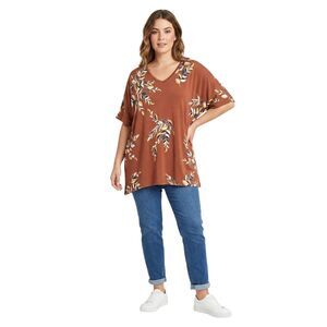 CJ Banks Brown Leaf V-Neck Tee